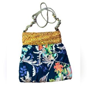 Cappelli Straworld Shoulder Bag Purse Seagrass Trim Tropical Beachy Coastal Chic